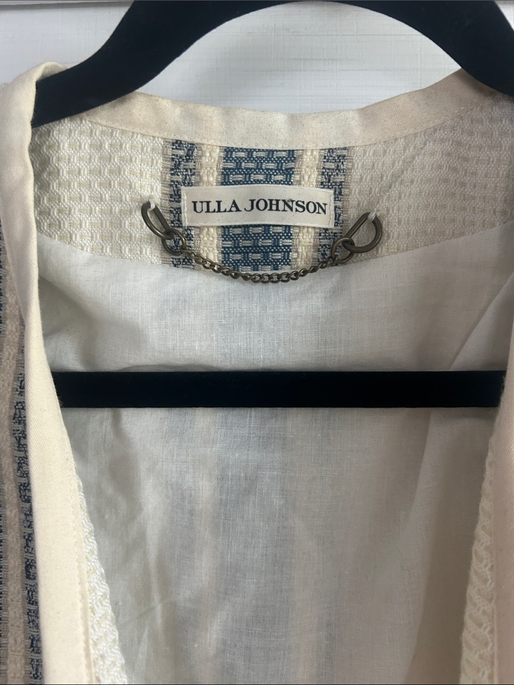Ulla Johnson Cream and Blue Striped Open-Front Blazer - Picture 2 of 5
